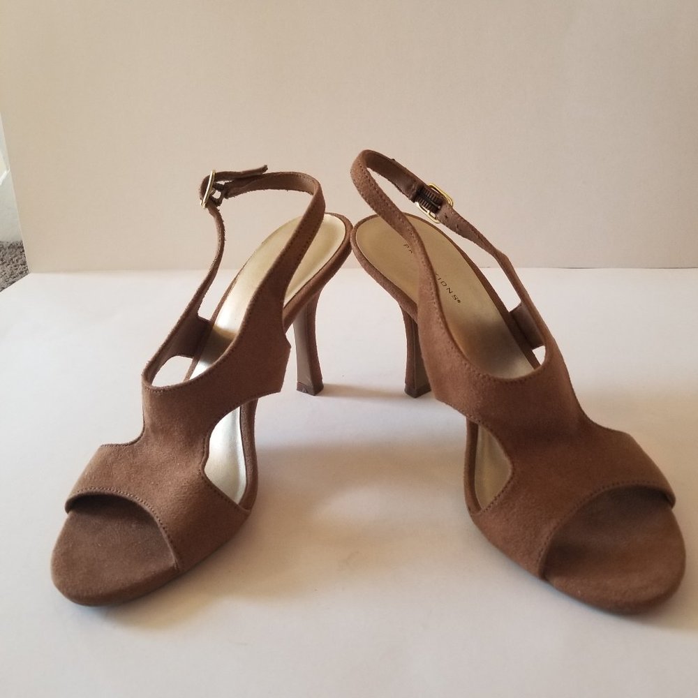 Predictions Tan Suede Stiletto Heels w/ Open -Toe (size 8.5)
